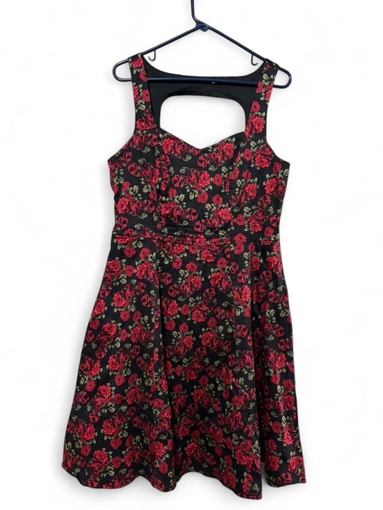 Torrid Curve Dresses & Skirts - Torrid Black Floral Fit-and-Flare Dress with Red Roses